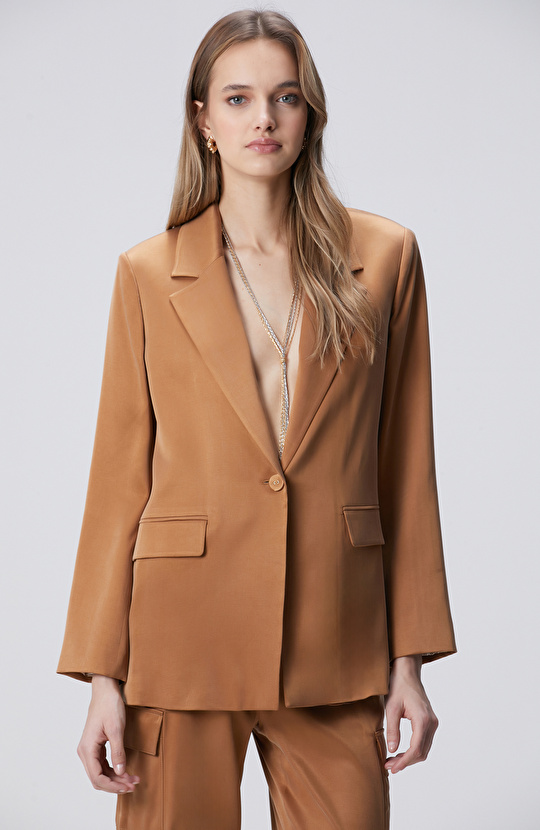 Camel Cupro Blazer Ceket