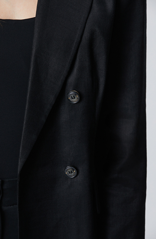 Black Double Breasted Linen Jacket