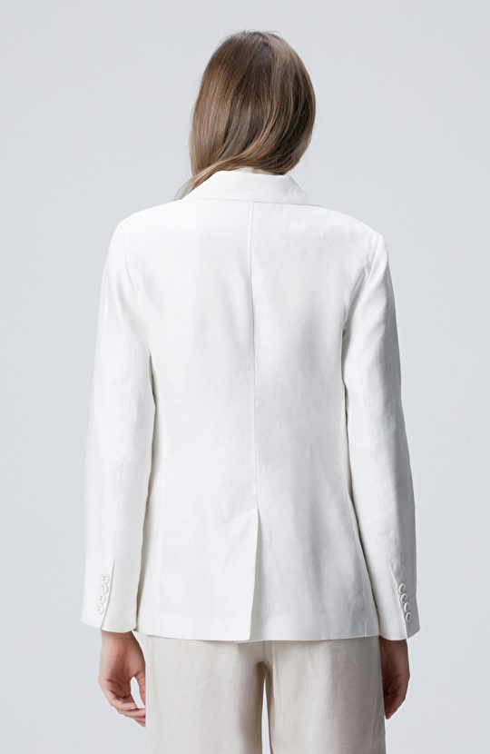 Kırık Beyaz Kruvaze Keten Ceket