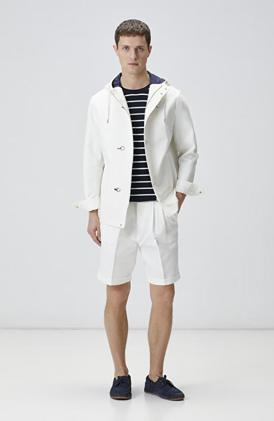 Kırık Beyaz Kapüşon Yaka Denizci Mont