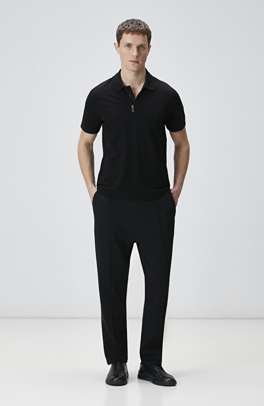 Siyah Polo Yaka Enjeksiyon Baskılı T-shirt