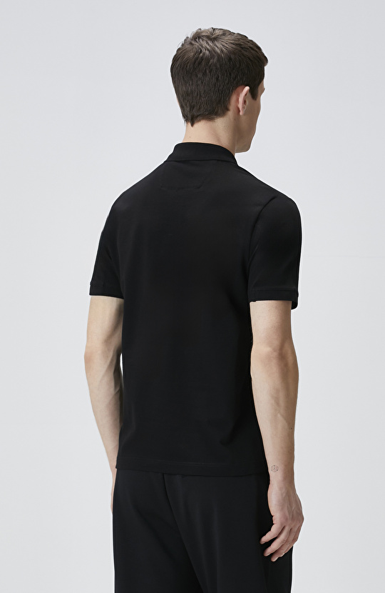 Siyah Polo Yaka Enjeksiyon Baskılı T-shirt