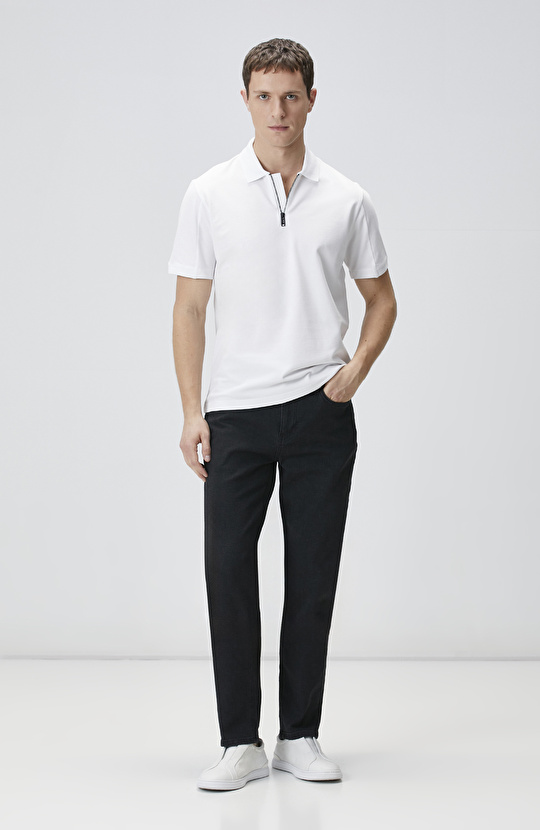 Siyah Polo Yaka Enjeksiyon Baskılı T-shirt