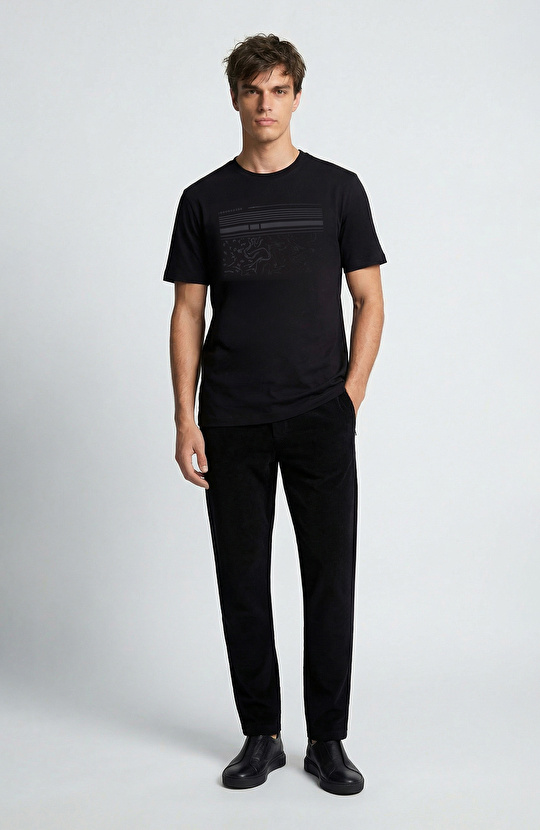 Siyah Mermer Enjeksiyon Baskılı T-shirt