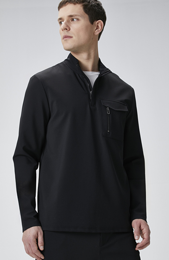 N-Tech Siyah Göğüs Cep Detaylı Sweatshirt