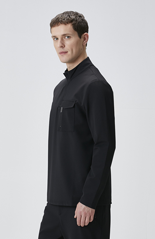 N-Tech Siyah Göğüs Cep Detaylı Sweatshirt