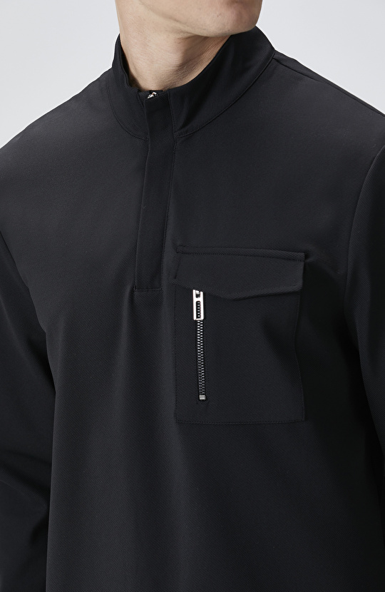 N-Tech Siyah Göğüs Cep Detaylı Sweatshirt