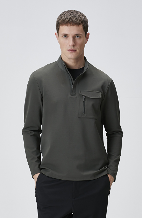 N-Tech Haki Göğüs Cep Detaylı Sweatshirt