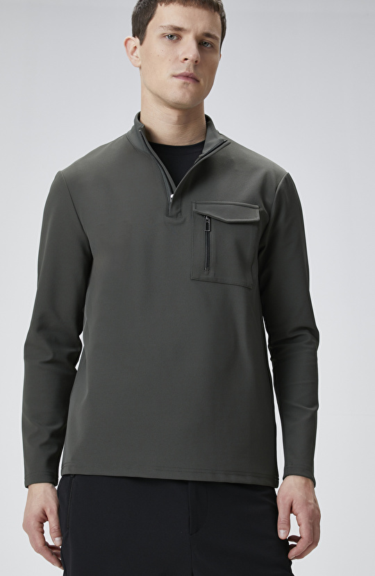 N-Tech Haki Göğüs Cep Detaylı Sweatshirt