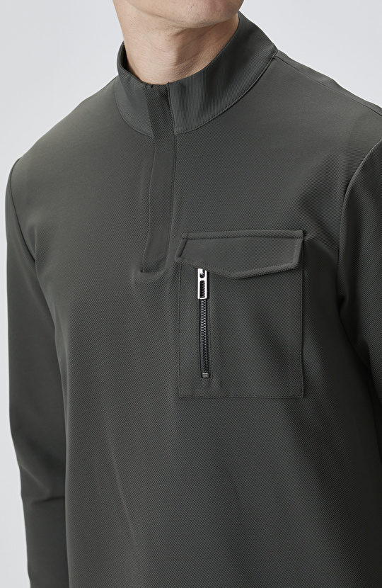 N-Tech Haki Göğüs Cep Detaylı Sweatshirt