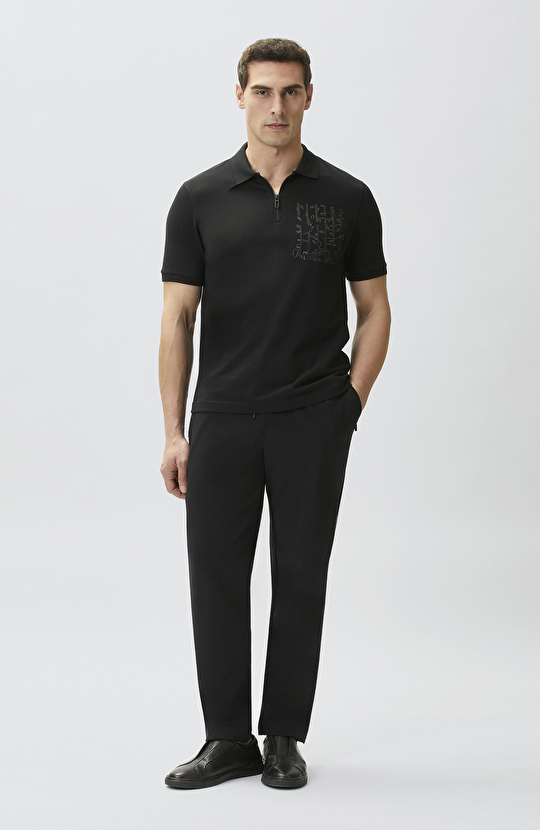 Siyah Süs Cep Baskı Detaylı Pike T-shirt