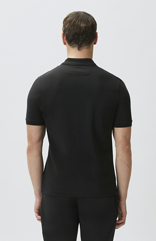 Siyah Süs Cep Baskı Detaylı Pike T-shirt