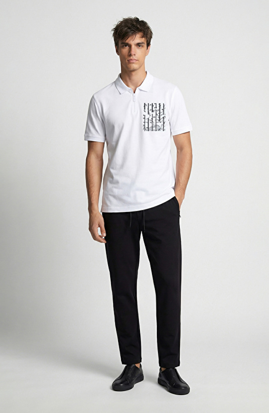 Beyaz Süs Cep Baskı Detaylı Pike T-shirt