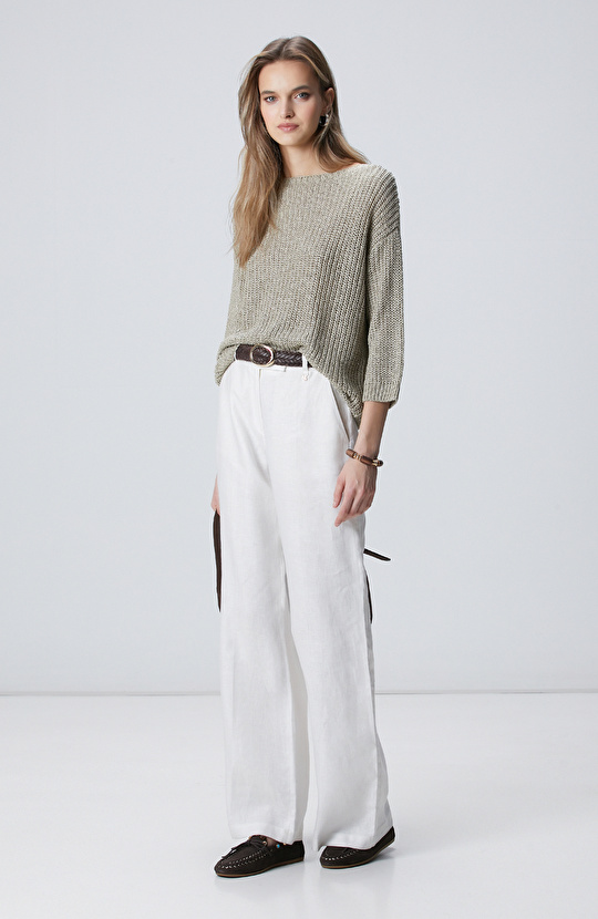 Kırık Beyaz Keten Pantolon
