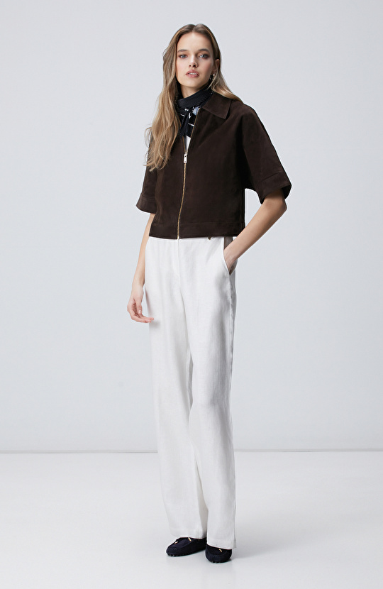 Kırık Beyaz Keten Pantolon