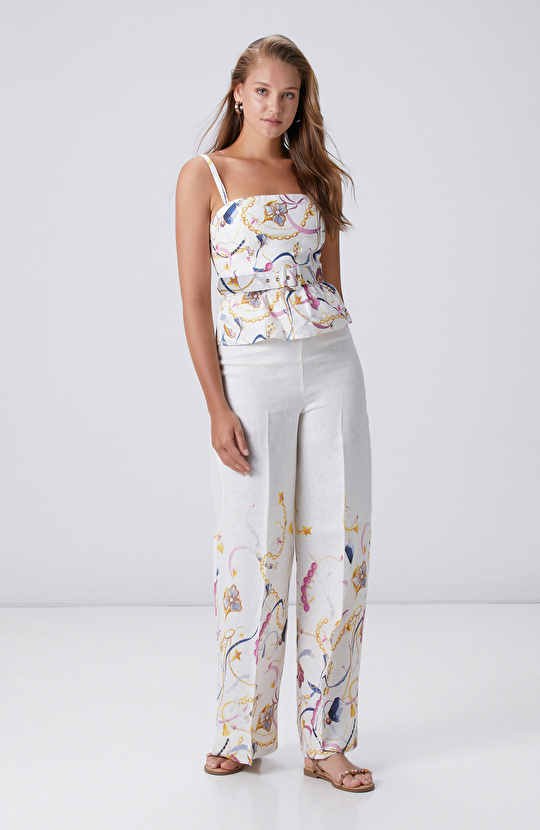 Kırık Beyaz Keten Pantolon