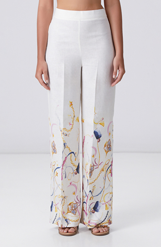 Kırık Beyaz Keten Pantolon