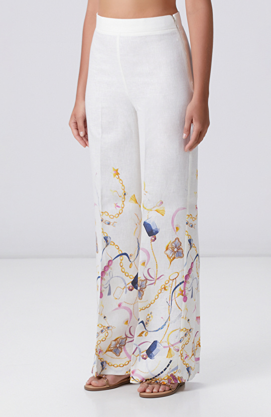 Kırık Beyaz Keten Pantolon