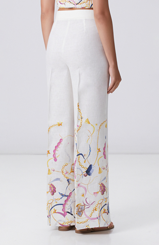 Kırık Beyaz Keten Pantolon