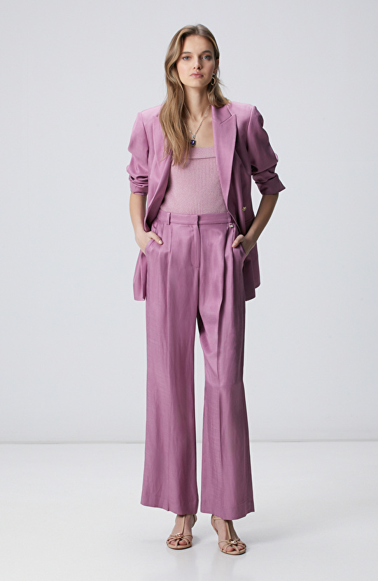 Menekşe Keten Karışımlı Kapaklı Cepli Pantolon