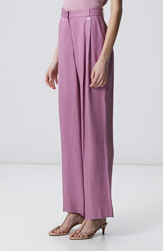 Menekşe Keten Karışımlı Kapaklı Cepli Pantolon