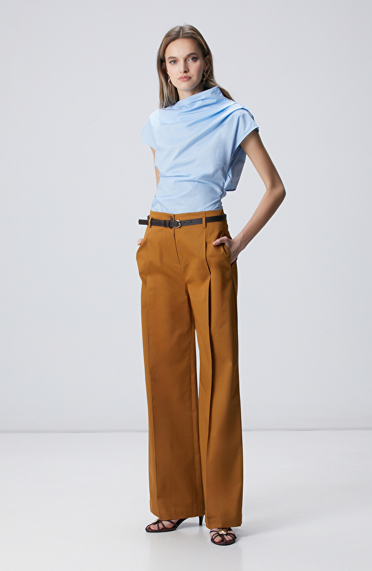 Camel Kemer Detaylı Dokuma Pantolon