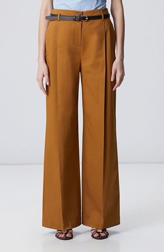 Camel Kemer Detaylı Dokuma Pantolon