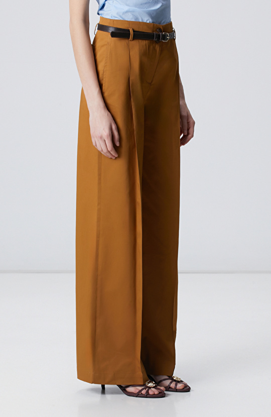 Camel Kemer Detaylı Dokuma Pantolon