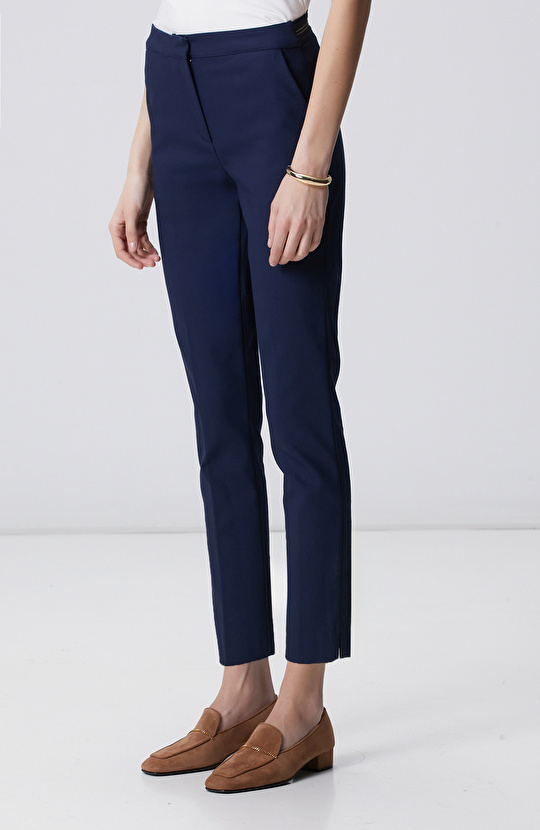 Lacivert Kemeri Lastik Detaylı Pantolon