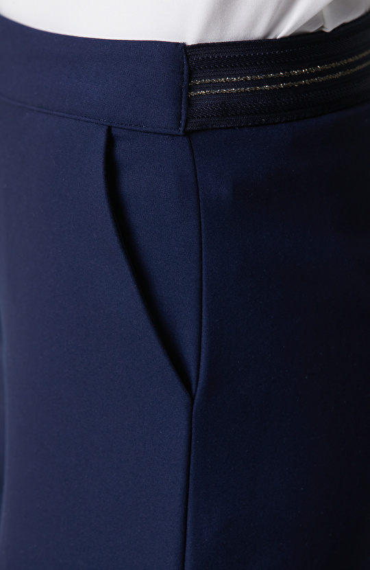 Lacivert Kemeri Lastik Detaylı Pantolon