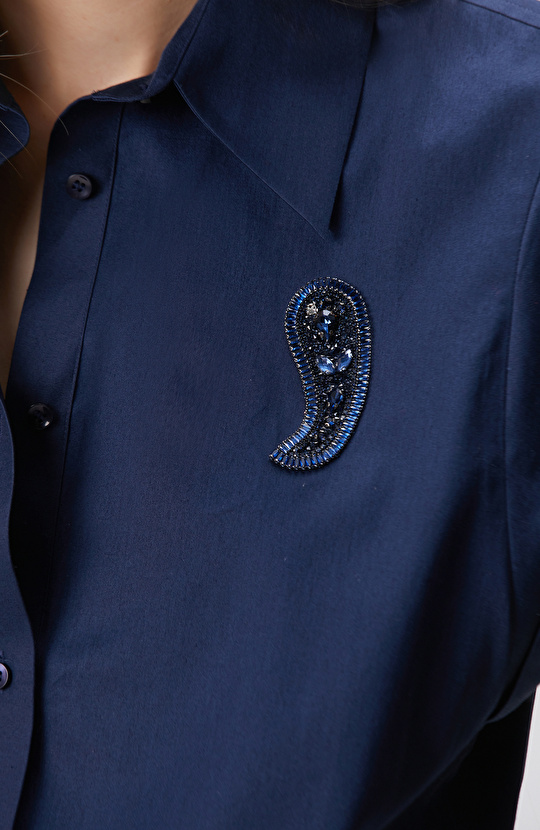 Navy Blue Embroidered Shirt