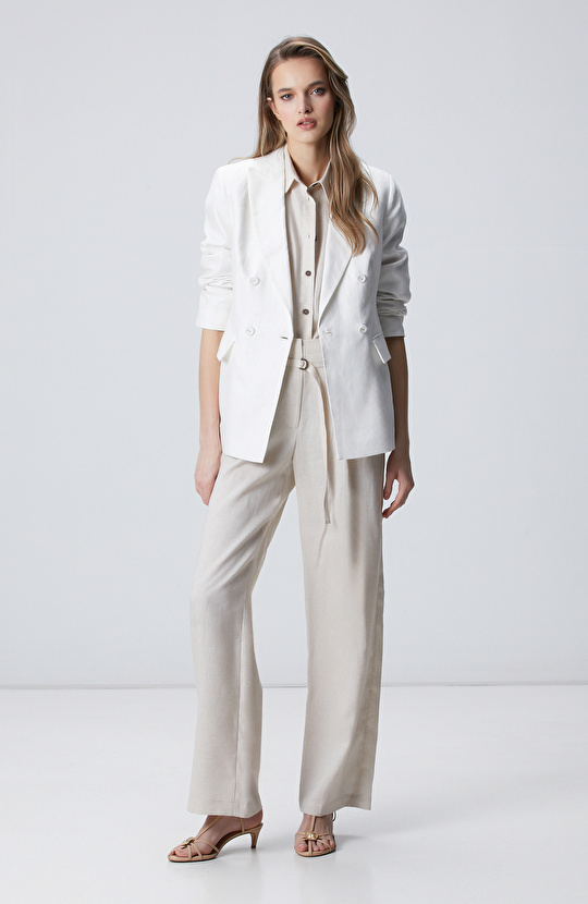 N-Green Beige Melange Linen Shirt