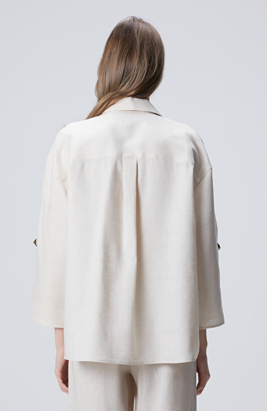 N-Green Beige Melange Linen Shirt