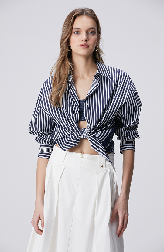 Lacivert Ekru Gömlek