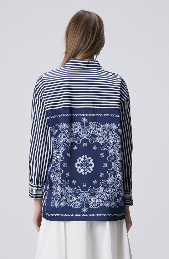 Lacivert Ekru Gömlek