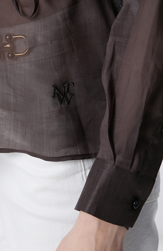 Kahverengi Beli Kuşaklı Rami Gömlek