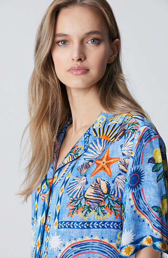 N-Green Color Patterned Viscose Shirt
