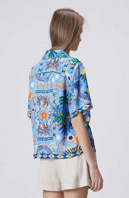 N-Green Color Patterned Viscose Shirt