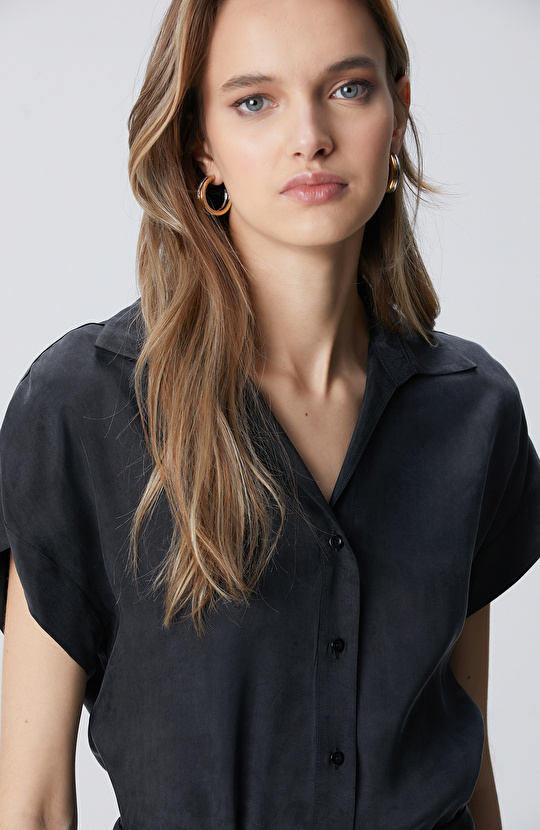 Siyah Cupro Gömlek