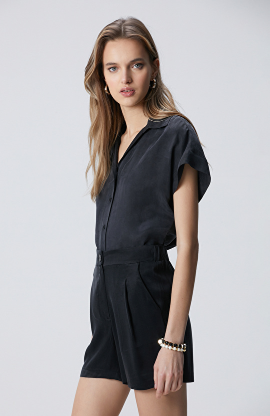 Siyah Cupro Gömlek