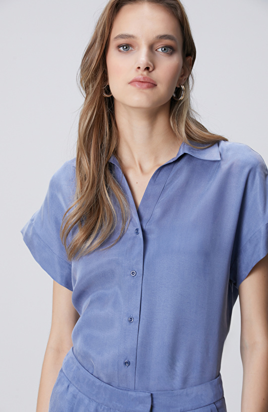Mavi Cupro Gömlek