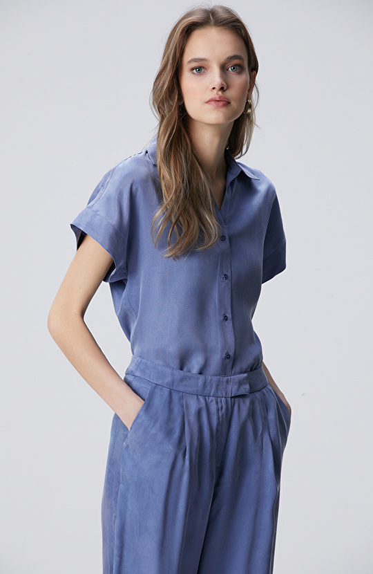 Mavi Cupro Gömlek