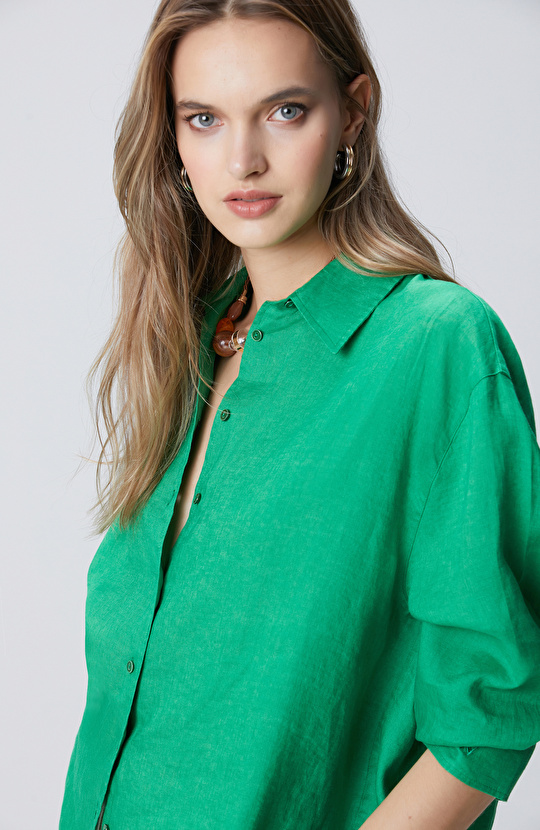 Yeşil Keten Gömlek