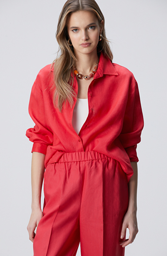 Nar Çiçeği Keten Gömlek