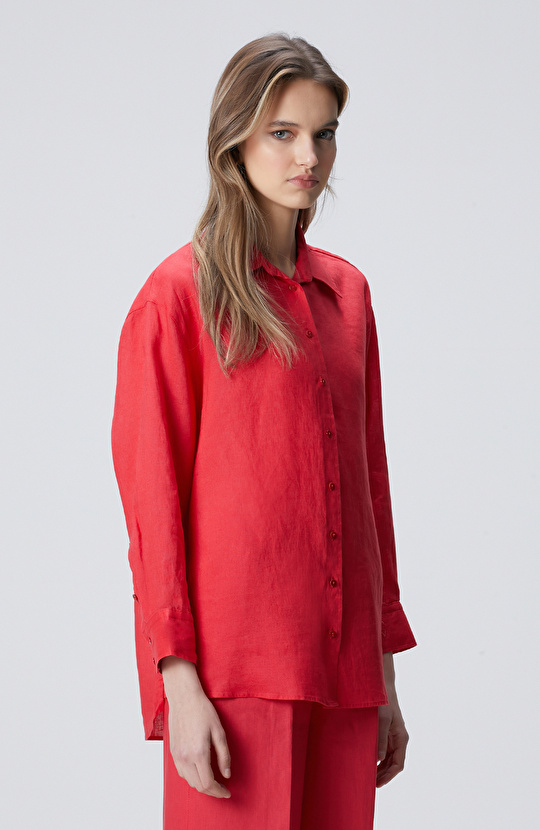 Nar Çiçeği Keten Gömlek