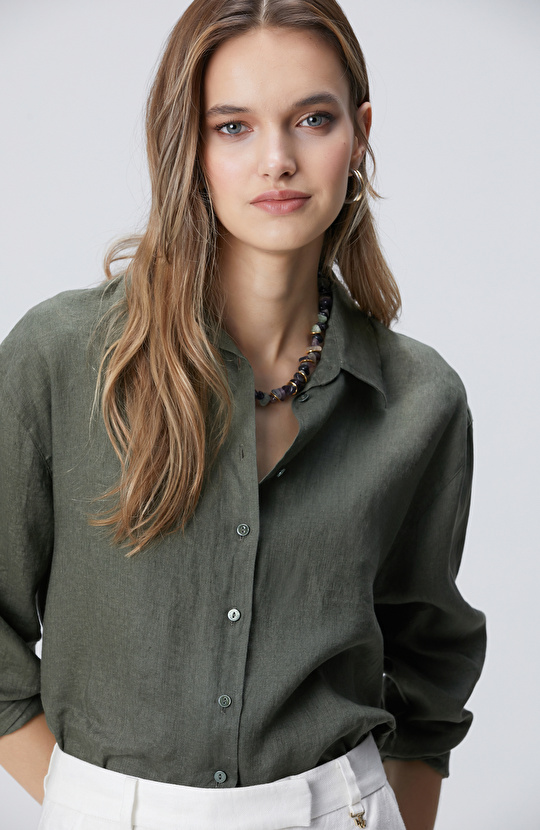 Haki Keten Gömlek