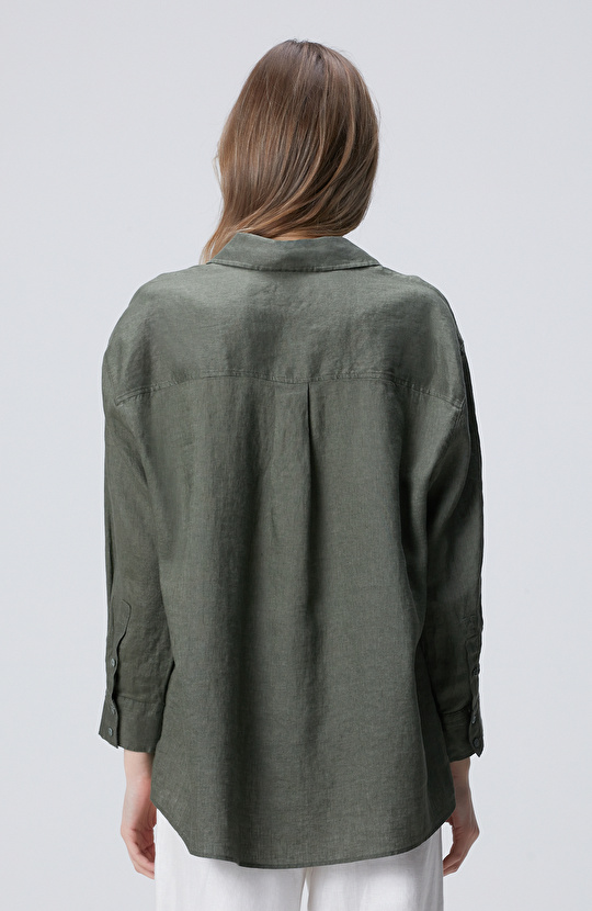 Haki Keten Gömlek