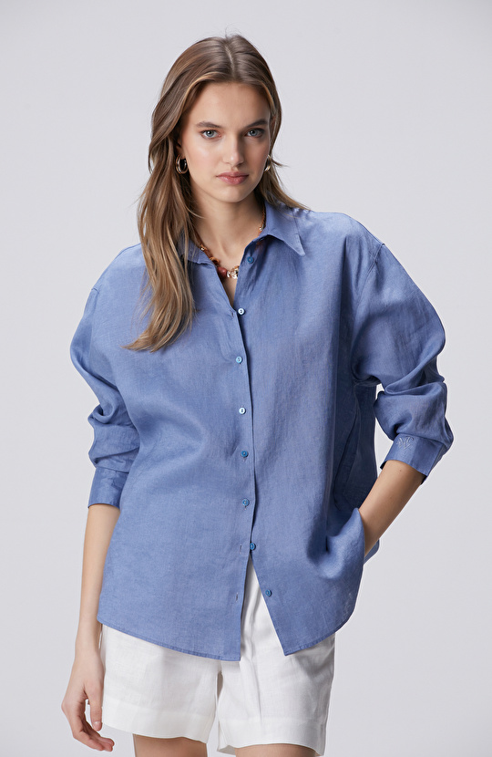 Mavi Keten Gömlek