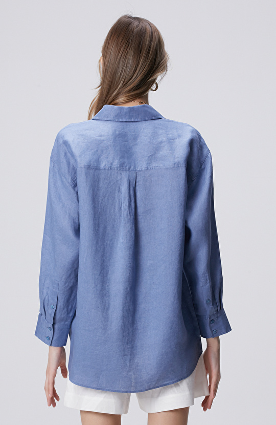 Mavi Keten Gömlek