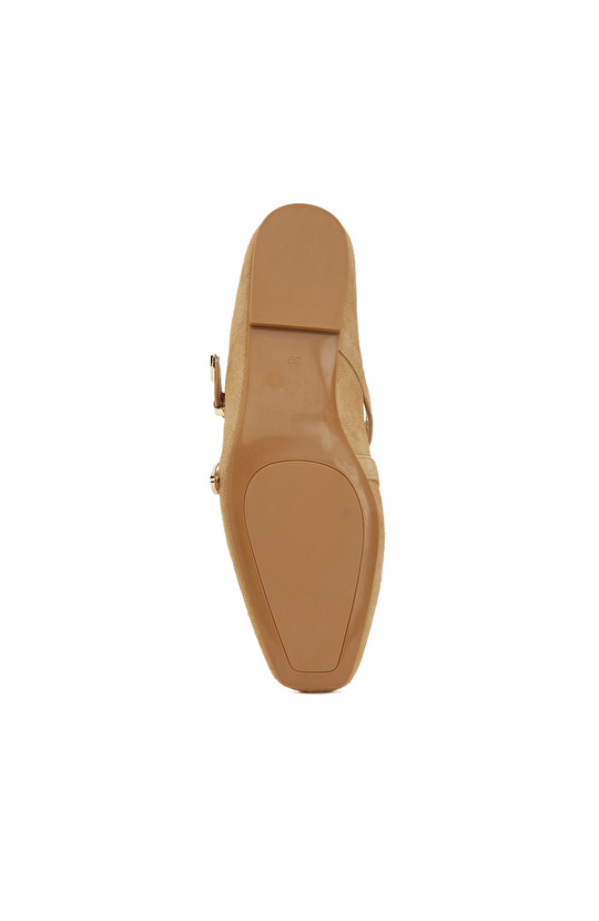 Camel Toka Detaylı Kadın Deri Babet